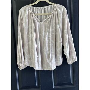 Z Supply Women's Cream Floral Print Split Neckline Long Sleeve Blouse Top Size M